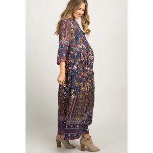 Pinkblush Maternity - Navy Blue Printed Tie Front Maxi Dress